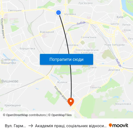 Вул. Гарматна to Академія праці, соціальних відносин і туризму map