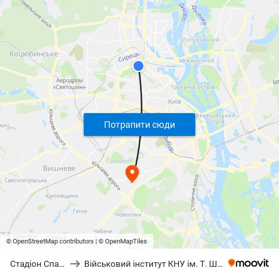 Стадіон Спартак to Військовий інститут КНУ ім. Т. Шевченка map