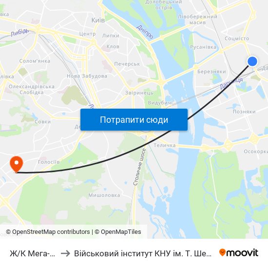 Ж/К Мега-Сiтi to Військовий інститут КНУ ім. Т. Шевченка map