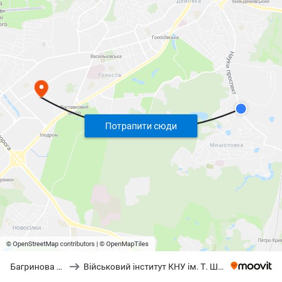 Багринова Гора to Військовий інститут КНУ ім. Т. Шевченка map