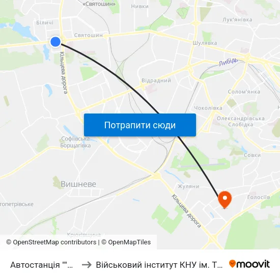 Автостанція ""Дачна"" to Військовий інститут КНУ ім. Т. Шевченка map