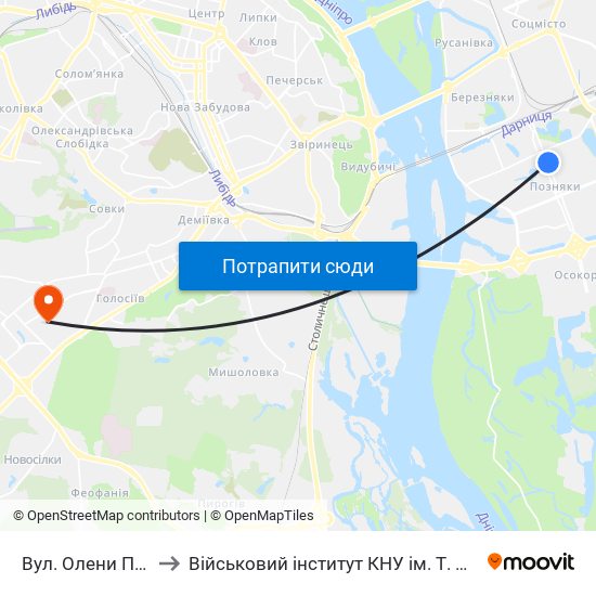 Вул. Олени Пчілки to Військовий інститут КНУ ім. Т. Шевченка map