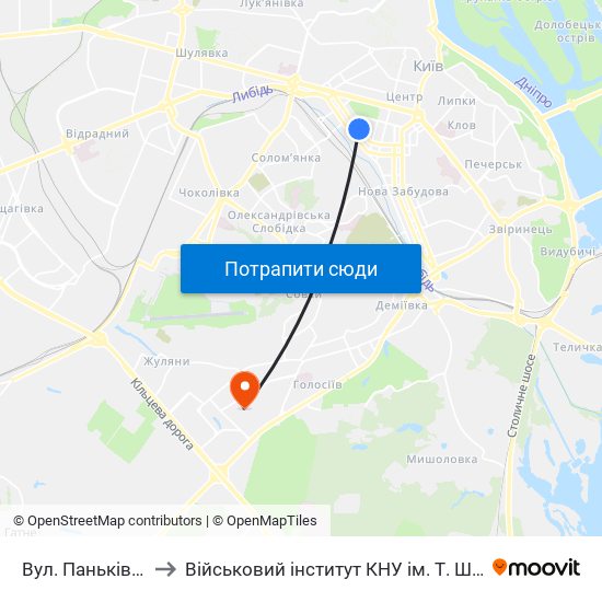 Вул. Паньківська to Військовий інститут КНУ ім. Т. Шевченка map