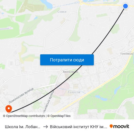 Школа Ім. Лобановського to Військовий інститут КНУ ім. Т. Шевченка map