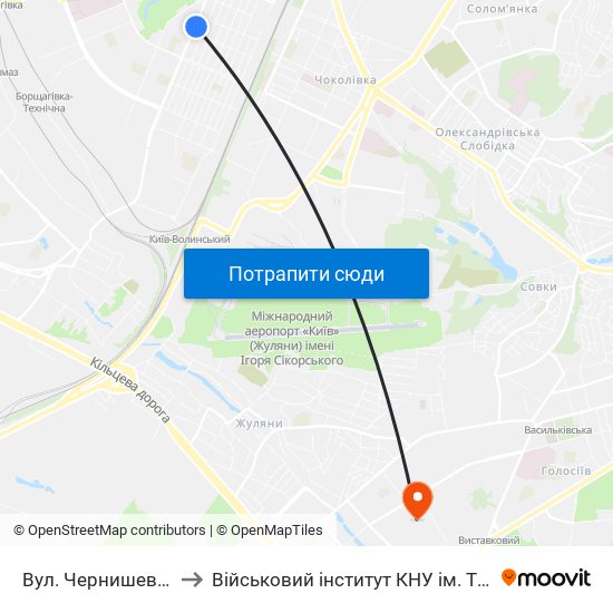 Вул. Чернишевського to Військовий інститут КНУ ім. Т. Шевченка map