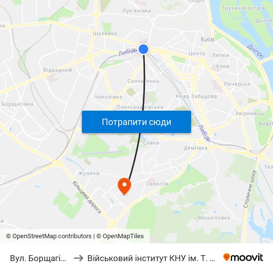 Вул. Борщагівська to Військовий інститут КНУ ім. Т. Шевченка map