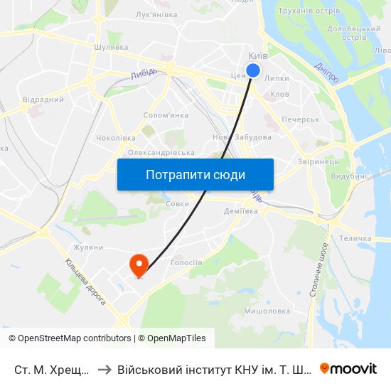 Ст. М. Хрещатик to Військовий інститут КНУ ім. Т. Шевченка map