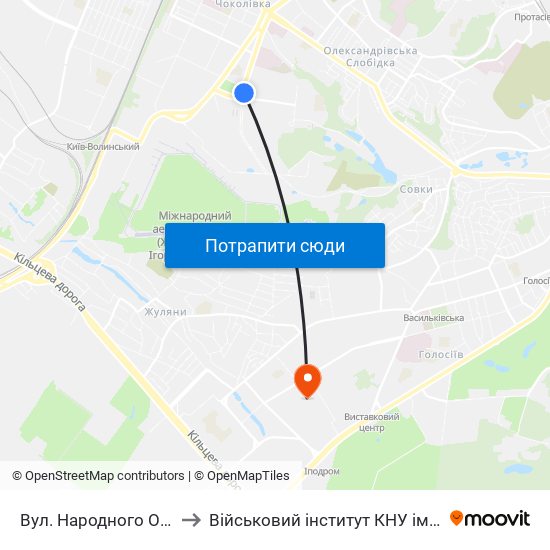 Вул. Народного Ополчення to Військовий інститут КНУ ім. Т. Шевченка map