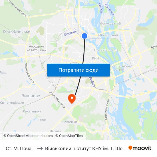 Ст. М. Почайна to Військовий інститут КНУ ім. Т. Шевченка map