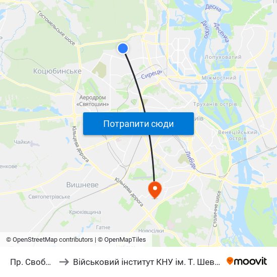 Пр. Свободи to Військовий інститут КНУ ім. Т. Шевченка map