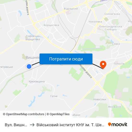 Вул. Вишнева to Військовий інститут КНУ ім. Т. Шевченка map