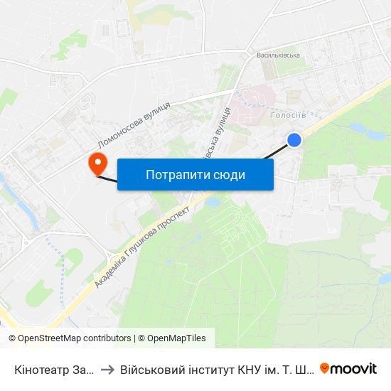 Кінотеатр Загреб to Військовий інститут КНУ ім. Т. Шевченка map