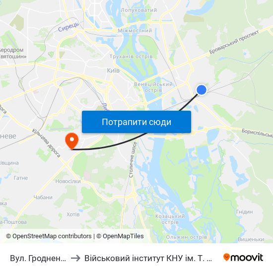 Вул. Гродненська to Військовий інститут КНУ ім. Т. Шевченка map