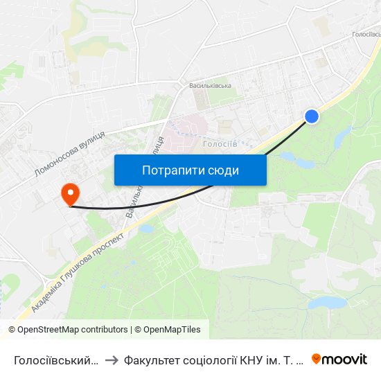 Голосіївський Парк to Факультет соціології КНУ ім. Т. Шевченка map