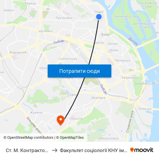 Ст. М. Контрактова Площа to Факультет соціології КНУ ім. Т. Шевченка map