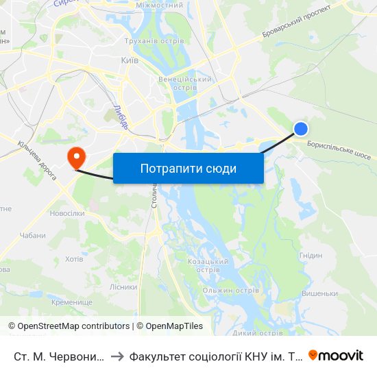 Ст. М. Червоний Хутір to Факультет соціології КНУ ім. Т. Шевченка map