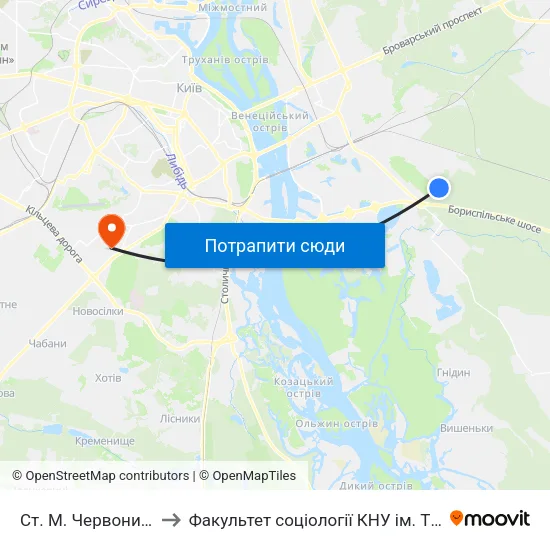 Ст. М. Червоний Хутір to Факультет соціології КНУ ім. Т. Шевченка map