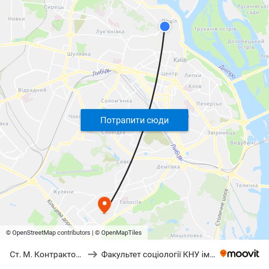 Ст. М. Контрактова Площа to Факультет соціології КНУ ім. Т. Шевченка map