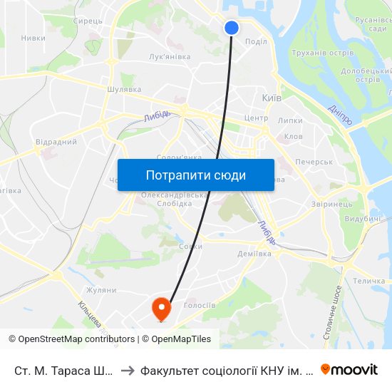 Ст. М. Тараса Шевченка to Факультет соціології КНУ ім. Т. Шевченка map