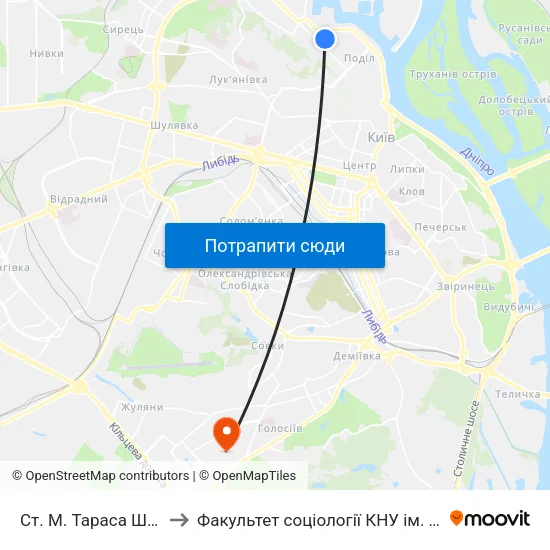 Ст. М. Тараса Шевченка to Факультет соціології КНУ ім. Т. Шевченка map