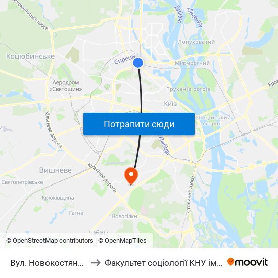 Вул. Новокостянтинівська to Факультет соціології КНУ ім. Т. Шевченка map