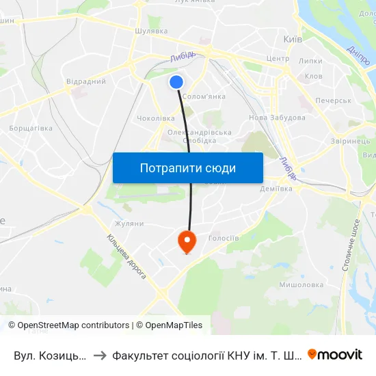 Вул. Козицького to Факультет соціології КНУ ім. Т. Шевченка map