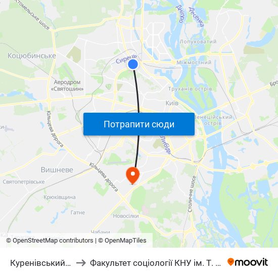 Куренівський Парк to Факультет соціології КНУ ім. Т. Шевченка map