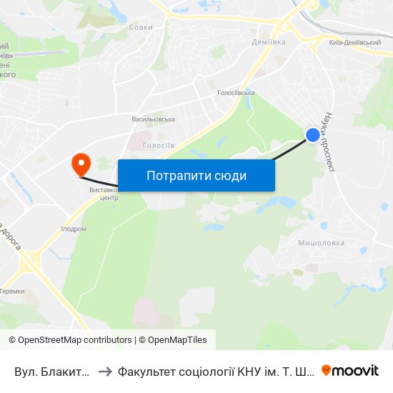 Вул. Блакитного to Факультет соціології КНУ ім. Т. Шевченка map