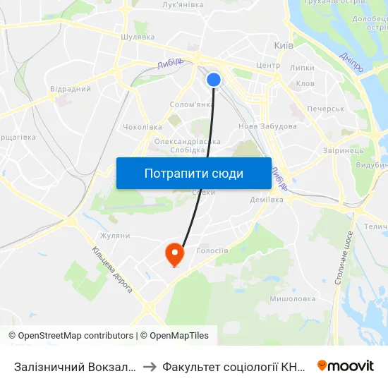 Залізничний Вокзал Центральний to Факультет соціології КНУ ім. Т. Шевченка map