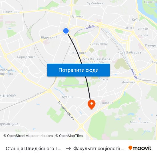 Станція Швидкісного Трамвая Індустріальна to Факультет соціології КНУ ім. Т. Шевченка map
