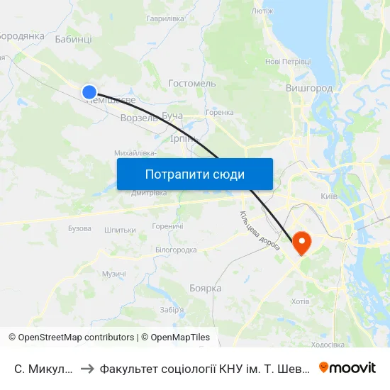 С. Микуличі to Факультет соціології КНУ ім. Т. Шевченка map