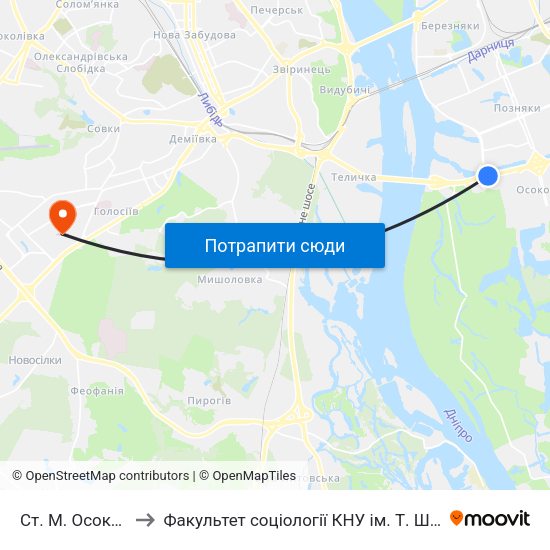 Ст. М. Осокорки to Факультет соціології КНУ ім. Т. Шевченка map