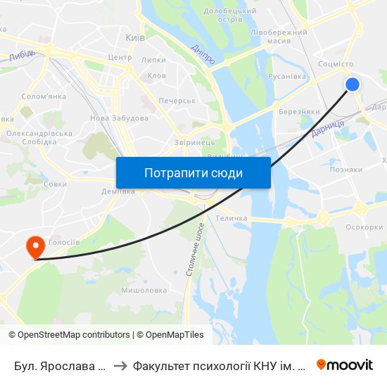 Бул. Ярослава Гашека to Факультет психології КНУ ім. Т. Шевченка map