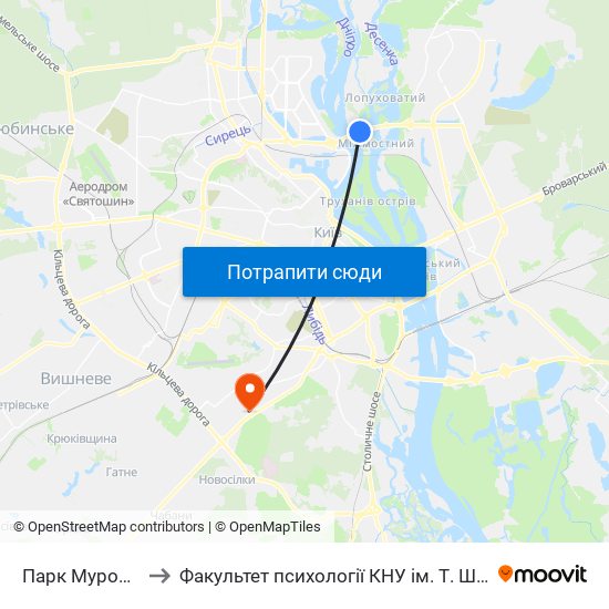 Парк Муромець to Факультет психології КНУ ім. Т. Шевченка map
