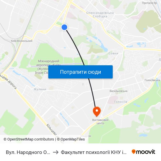 Вул. Народного Ополчення to Факультет психології КНУ ім. Т. Шевченка map