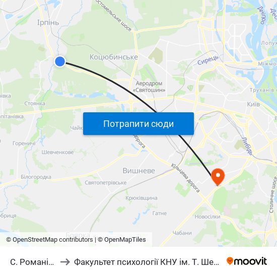 С. Романівка to Факультет психології КНУ ім. Т. Шевченка map