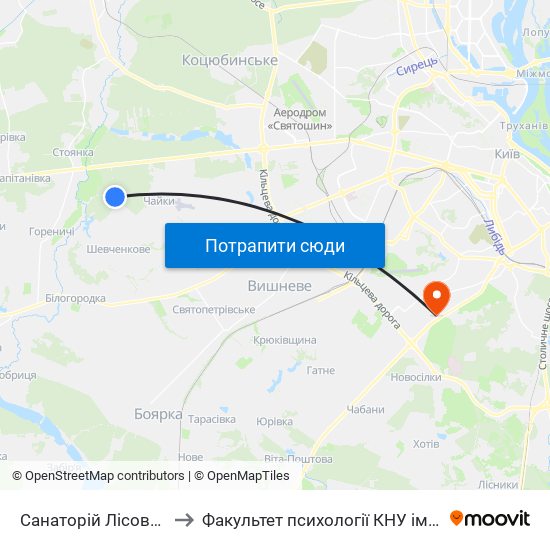 Санаторій Лісова Поляна to Факультет психології КНУ ім. Т. Шевченка map