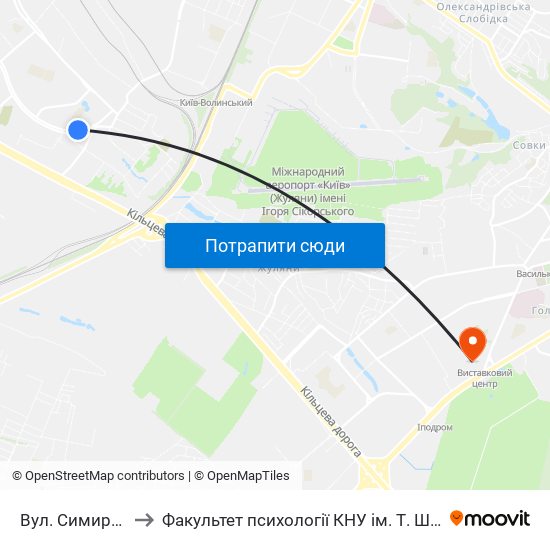 Вул. Симиренка to Факультет психології КНУ ім. Т. Шевченка map