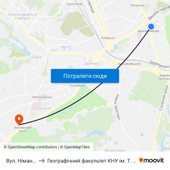 Вул. Німанська to Географічний факультет КНУ ім. Т. Шевченка map