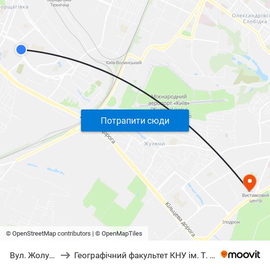 Вул. Жолудєва to Географічний факультет КНУ ім. Т. Шевченка map