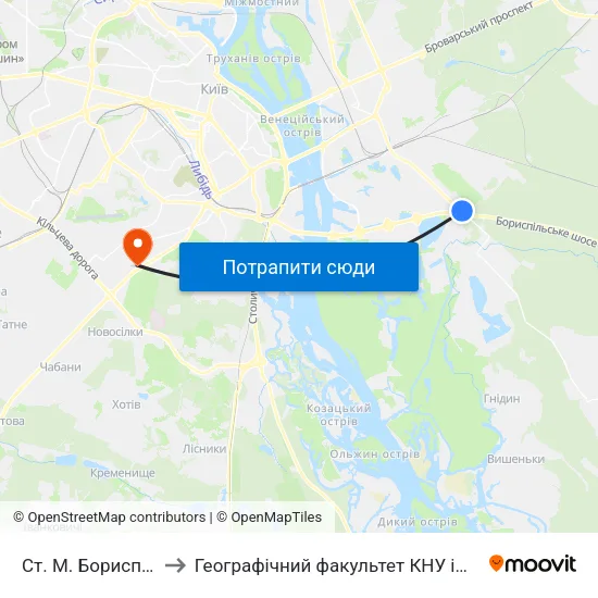 Ст. М. Бориспільська to Географічний факультет КНУ ім. Т. Шевченка map