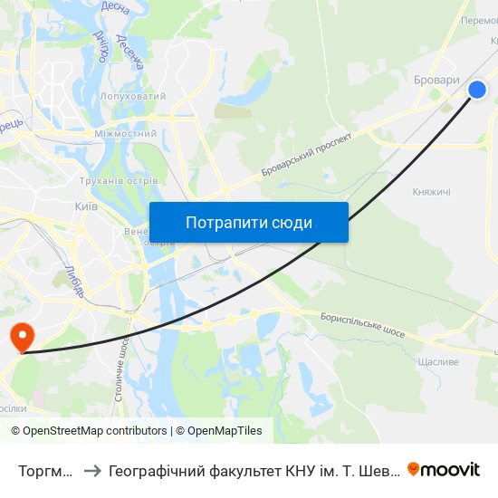 Торгмаш to Географічний факультет КНУ ім. Т. Шевченка map