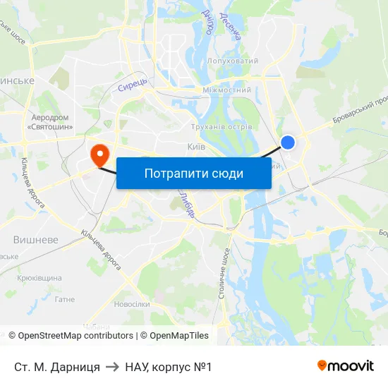 Ст. М. Дарниця to НАУ, корпус №1 map