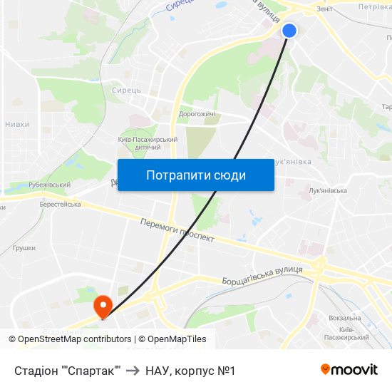 Стадіон ""Спартак"" to НАУ, корпус №1 map