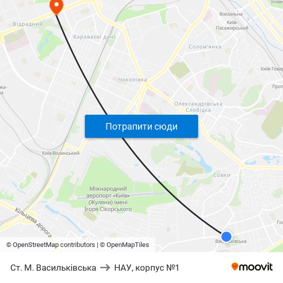Ст. М. Васильківська to НАУ, корпус №1 map