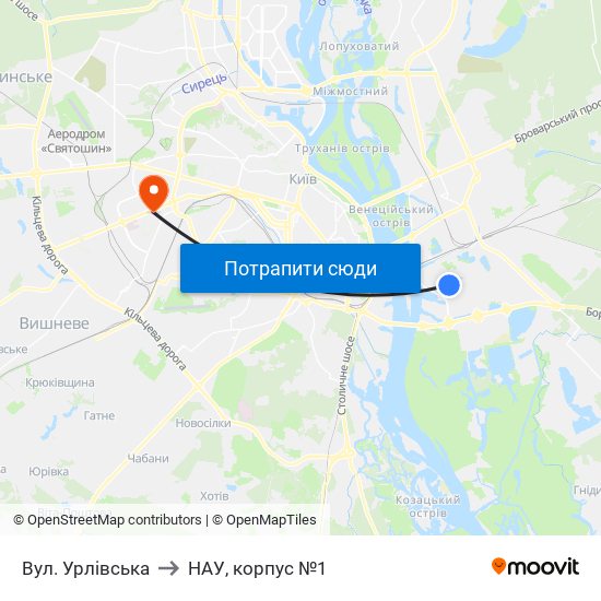 Вул. Урлівська to НАУ, корпус №1 map