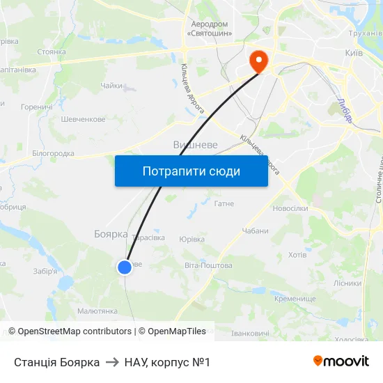 Станція Боярка to НАУ, корпус №1 map