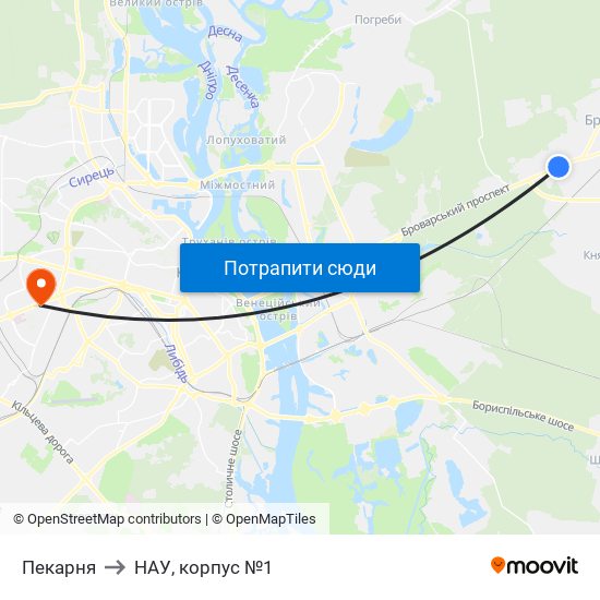 Пекарня to НАУ, корпус №1 map