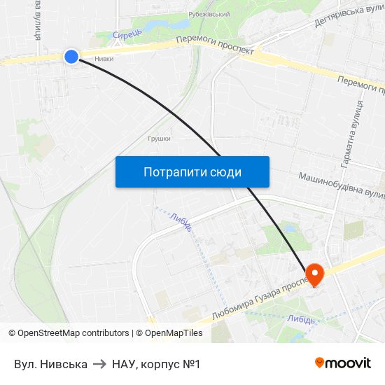 Вул. Нивська to НАУ, корпус №1 map