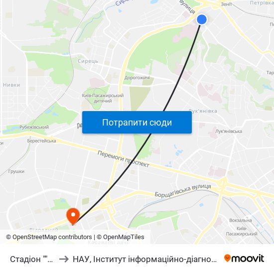 Стадіон ""Спартак"" to НАУ, Інститут інформаційно-діагностичних систем 11 корпус map